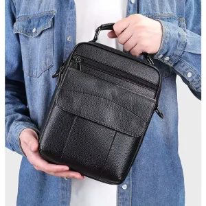 Waterproof Men’s Leather Crossbody Fashion Portable Business Casual Custom logo Handbag Full Grain Leather Slim Messenger Bag