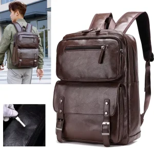 Waterproof Men’s PU Backpack Casual Business Backpack Computer Bag Trendy Fashion Large Capacity Travel Bag
