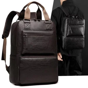 Waterproof Men’s PU Laptop Backpack Large Capacity Polyester Lining Casual Business Zipper Bag School Backpack