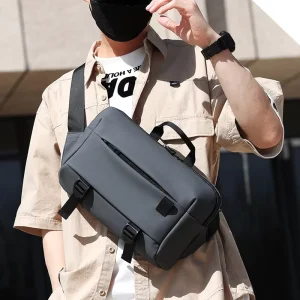 Waterproof Nylon Men’s Chest Bag Anti theft Sling Crossbody Bag with USB Charging Port for Travel Sports Daily Use