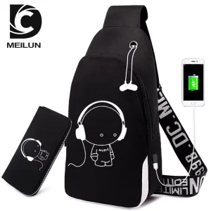 Waterproof Nylon Men’s Sling Chest Bags with USB