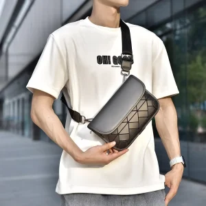 Waterproof PU Leather Rhombus Men’s Mini Shoulder Crossbody Sling Bag Small Messenger Satchel Bag with Strap