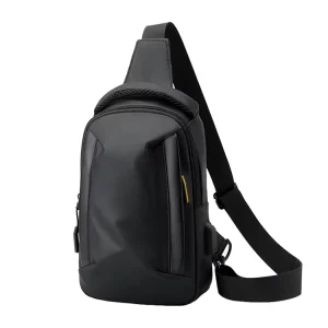 Waterproof PU Leather Zippered Pocket Crossbody Messenger Chest Bag Sling Shoulder Outdoor Sports Men’s Chest Bags