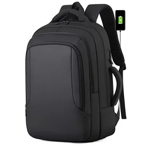 Waterproof PU Multifunctional Fashionable Men’s Business Office Travel Laptop Backpack USB Type C Dual Charging Port