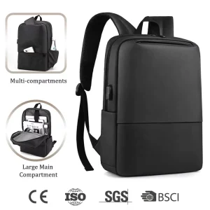 Waterproof Simple Geometric Lightweight Laptop Backpack With USB Charging Port Polyester Lining Business Travel