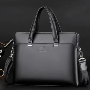 Waterproof Soft PU Leather Men’s Business Briefcase 14 Inch Laptop Shoulder Crossbody Bag for Daily Work