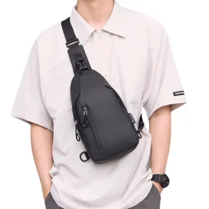 Waterproof Travel Men’s Slingbag Chestbag Side Shoulder Sling Chest Crossbody Bag with USB Charging for Men