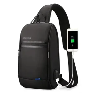 Waterproof Unisex Anti Theft Shoulder Chest Crossbody Side Bag Mini Messenger Sling Bag with USB Port