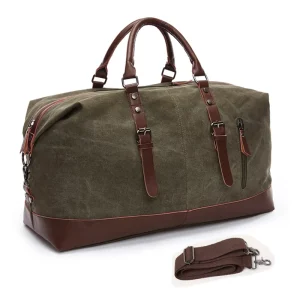 Waterproof Wax Canvas Mens Travelling Genuine Leather Men Casual Waterproof Duffle Leather Travel Bag