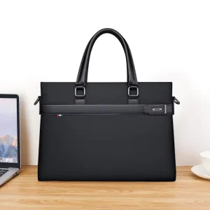 William POLO Men’s Simple Black Briefcase Waterproof Business Computer Handbag Fashionable Options