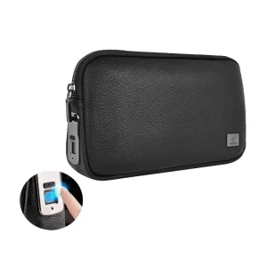 Wiwu Men’s Fashion Business Handbag Clutch Bag Waterproof PU Leather Fingerprint Lock Anti-theft Feature Logo