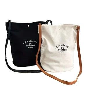 Woman’s Fashion Canvas Tote Bag with Leather Handle Eco-Friendly Canvas Bag for Gifts Promotions