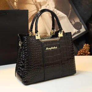Women’s Crocodile Pattern Shoulder Handbag Embossed Zipper Opening Light Luxury Daily Use Polyester Chains
