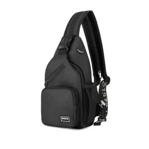 Women’s Men’s Black Waterproof Crossbody Sling Backpack Shoulder Chest Bag with Anti-Theft Feature and Earphone Hole