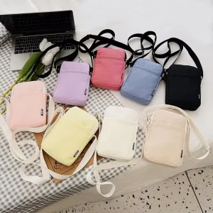Women’s Men’s Mini Crossbody Messenger Bag Fashionable Waterproof Nylon Lining Lightweight Mobile Phone Purse Zipper Closure All