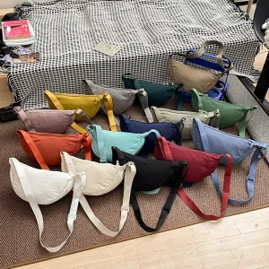 Women’s Men’s Nylon Crescent Crossbody Bag Hobo Sling Shoulder Purse Casual Solid Color Messenger