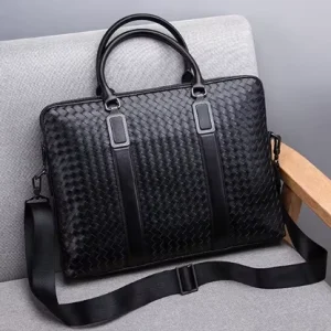 Woven Double Zipper Polyester String Closure Men’s Business Handbag Briefcase Shoulder Crossbody Computer Backpack