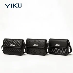 YIKU Custom Men’s Vintage Style Sac Tendance Messenger Shoulder Crossbody Bags Luxury PU Leather Black Cross Pattern Logo