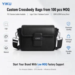 YIKU Flap Over Crossbody Bag 100 PCS MOQ Custom Logo OEM ODM PU Genuine Leather Available Factory Direct Men Shoulder Bag