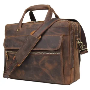 YKK Zipper Men’s Leather Laptop Handbag Leather Multi-functional Briefcase