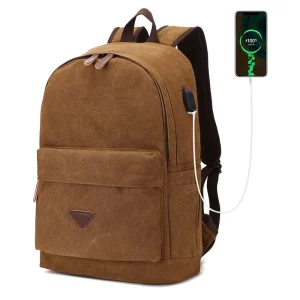 ZUOLUNDUO Classic Canvas Student Backpack with USB Charging Port Waterproof College Laptop Bag for School and College Use
