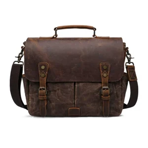 Zenos Men’s Crazy Horse Leather Messenger Crossbody Bag