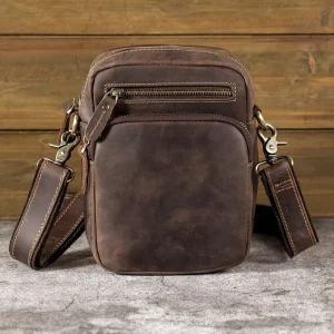 Zenos Men’s Vintage Genuine Leather Durable Zipper Closure Crossbody Bag Vertical Multi Compartment Sling Bag