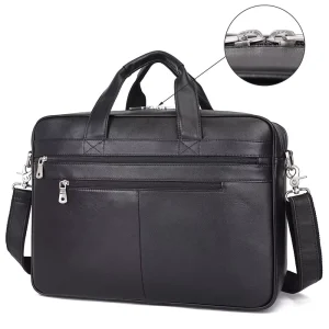 Zipper Business Genuine Leather Men’s Bag 15.6 inch Handbag Business Bag for Travel