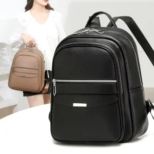 Zipper Casual Student School Bag Simple Design Women’s Travel Backpack Women’s Fashion PU Leather Backpack