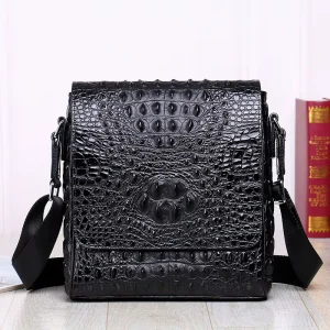 crocodile-pattern genuine leather men’s shoulder bag men’s business casual vertical crossbody bag cowhide messenger bag